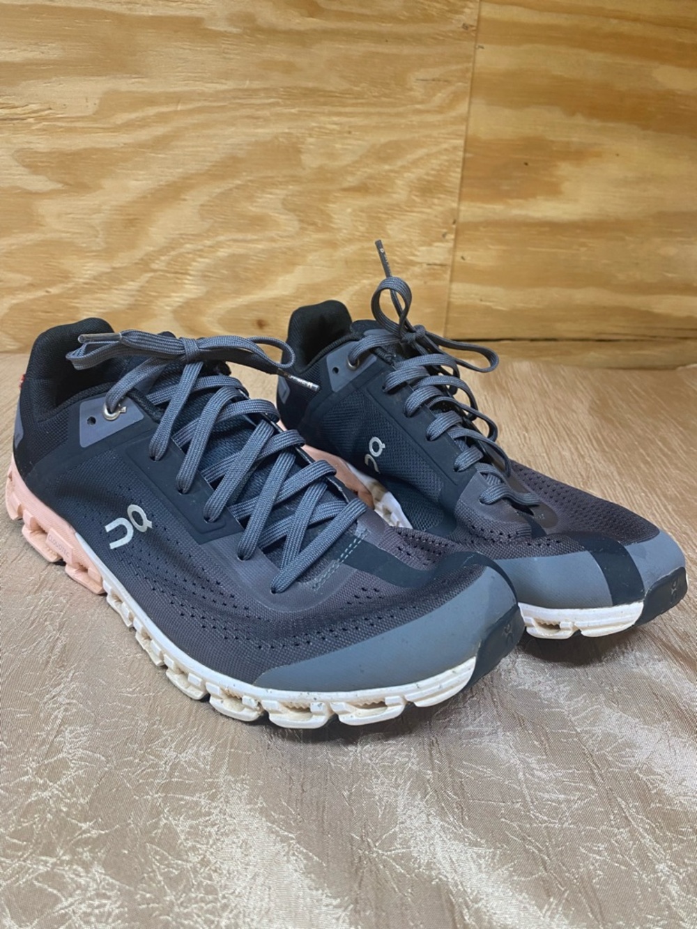 On Running Black Running Shoes with Blush Pink Heel Detail